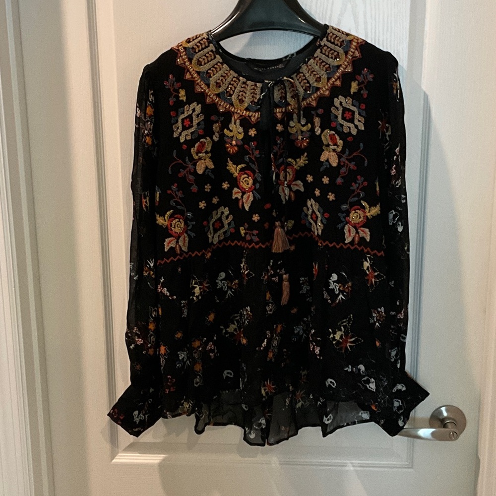 Zara Black Floral Embroidered Blouse